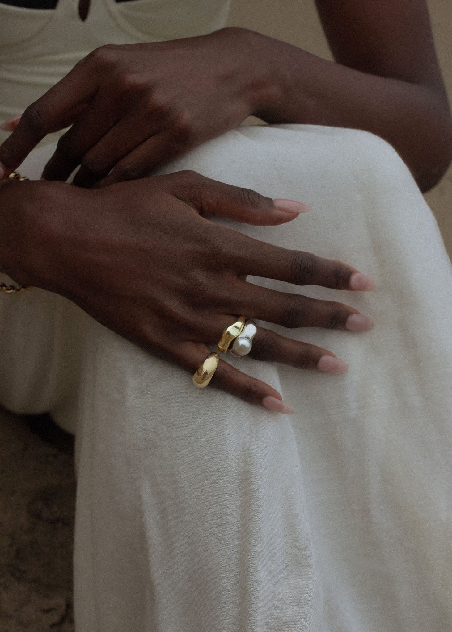 Edith Pearl Ring Stack Gold & Silver