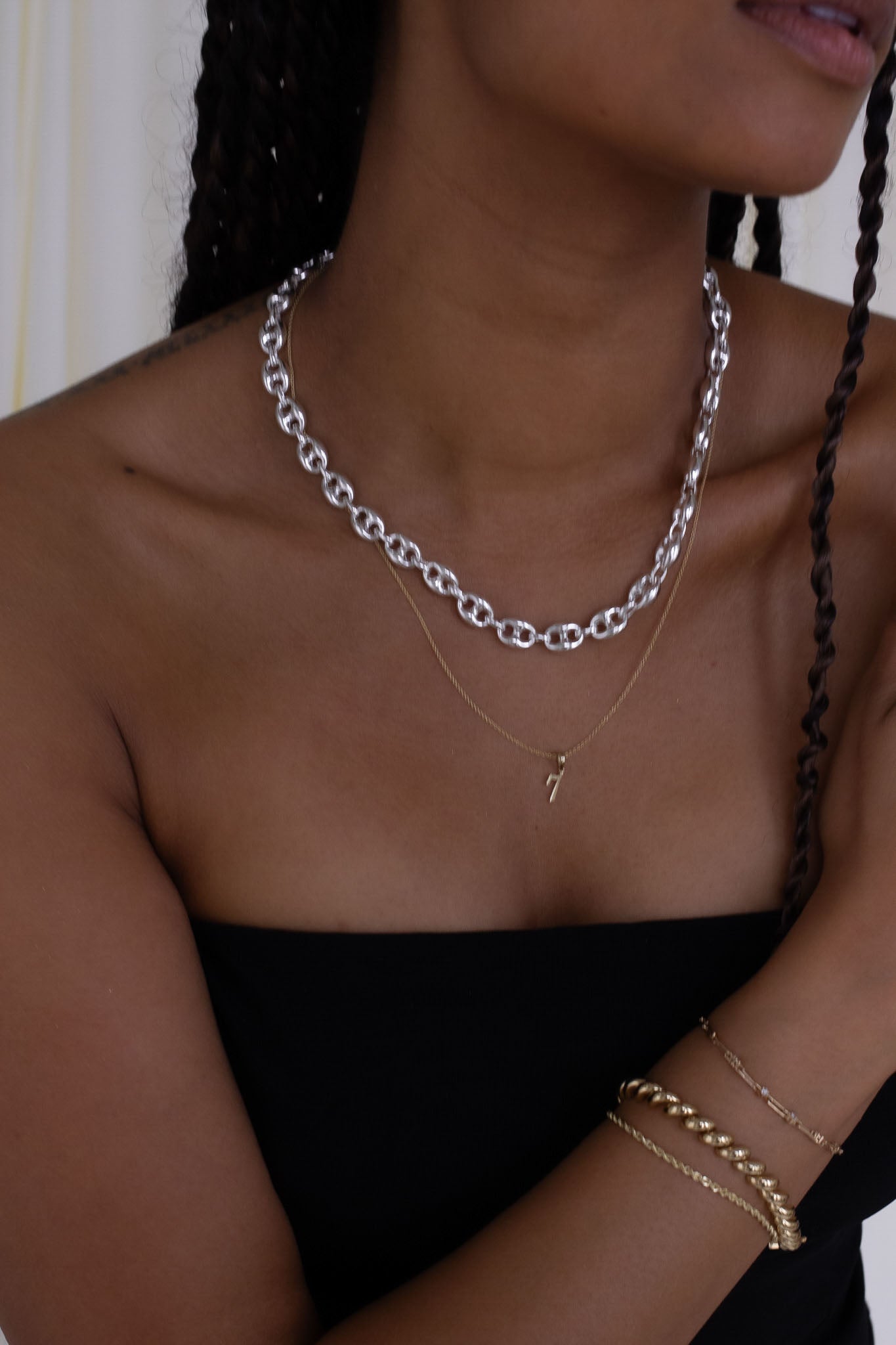 Puffed Mariner Chain Necklace Silver