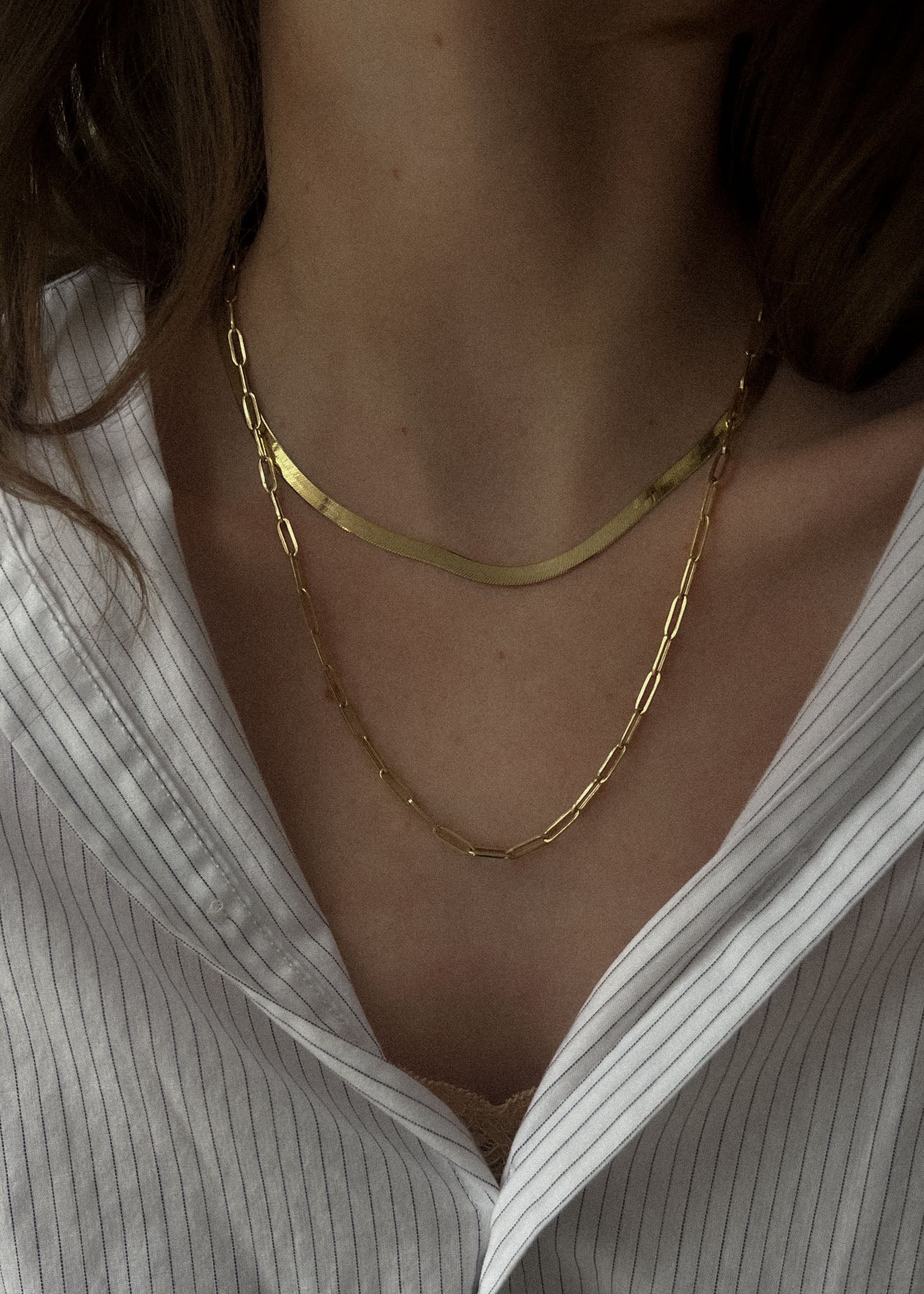 Carter Herringbone Chain & Paperclip Link Chain Necklace Stack