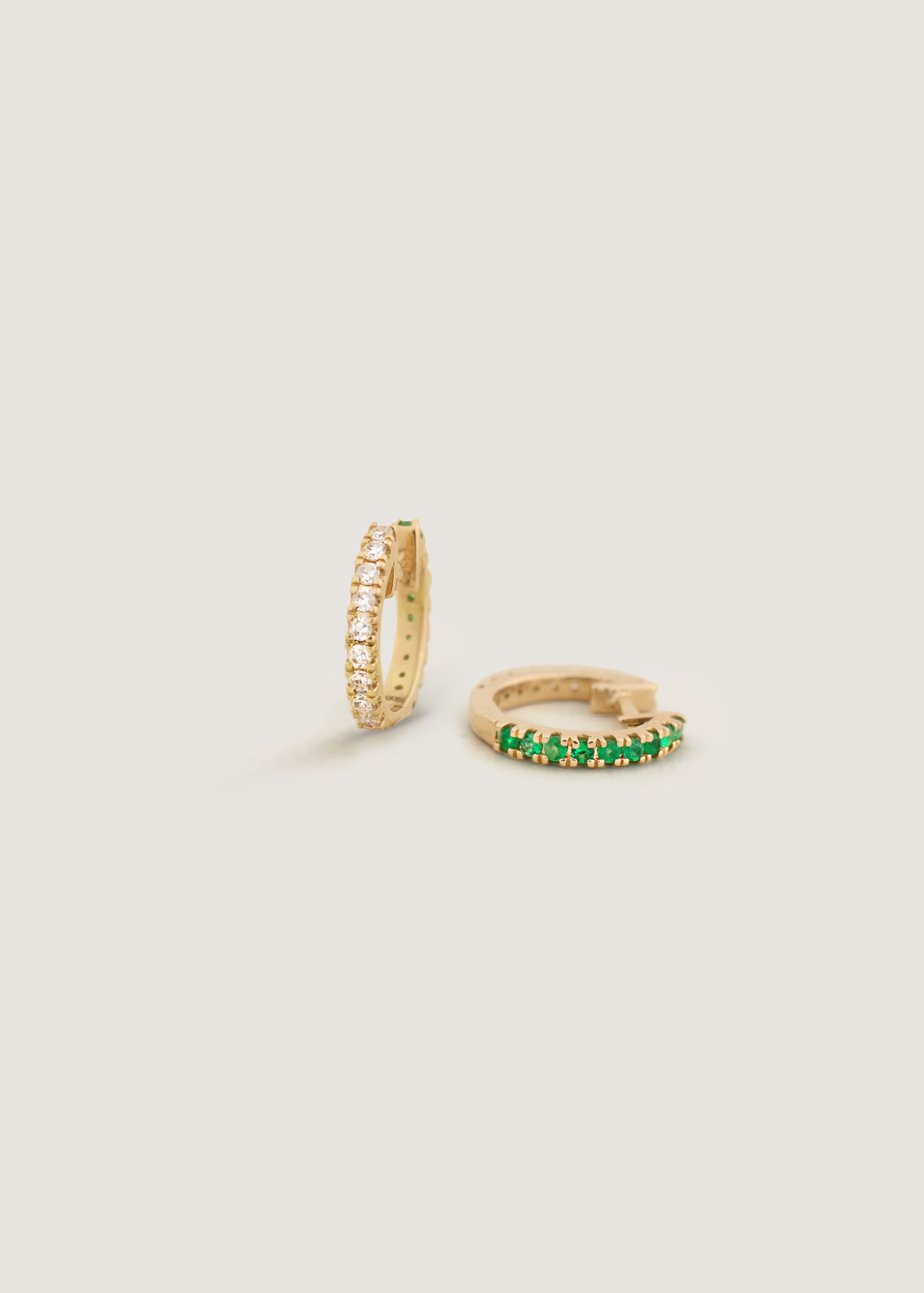 Kinn x Sunset Tennis Club Reversible Huggie Earrings Diamonds Emeralds