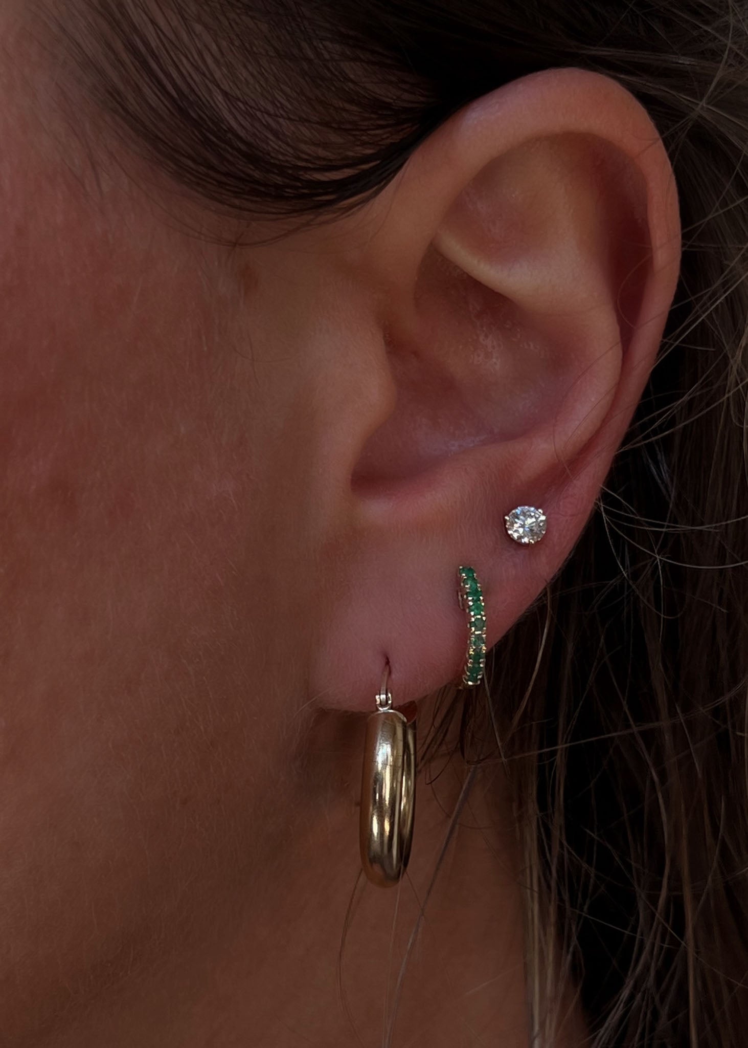 Kinn x Sunset Tennis Club Reversible Huggie Earrings Diamonds Emeralds