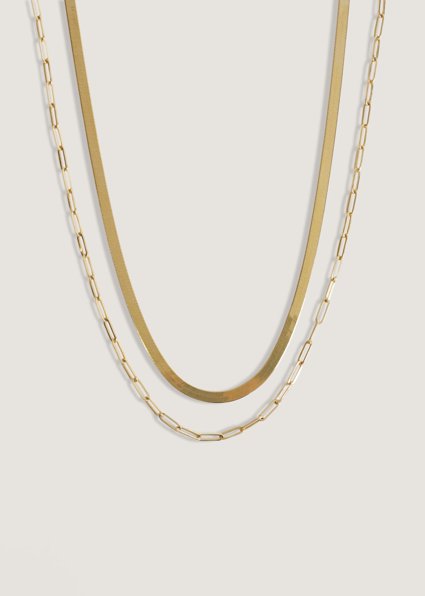 Carter Herringbone Chain & Paperclip Link Chain Necklace Stack
