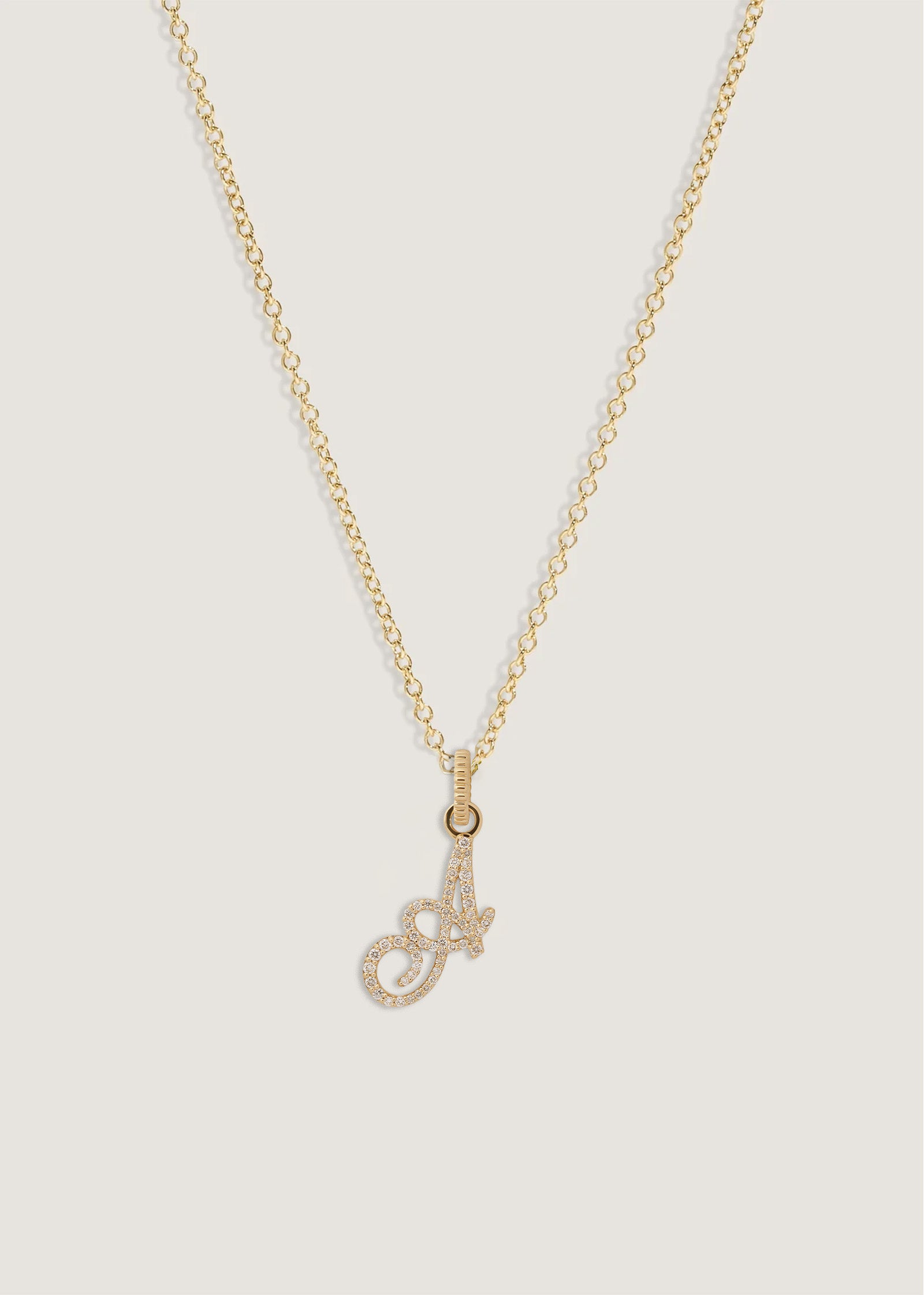 Kinn 14k Gold Pavé Love Letter "A" Diamond Pendant on a chain necklace