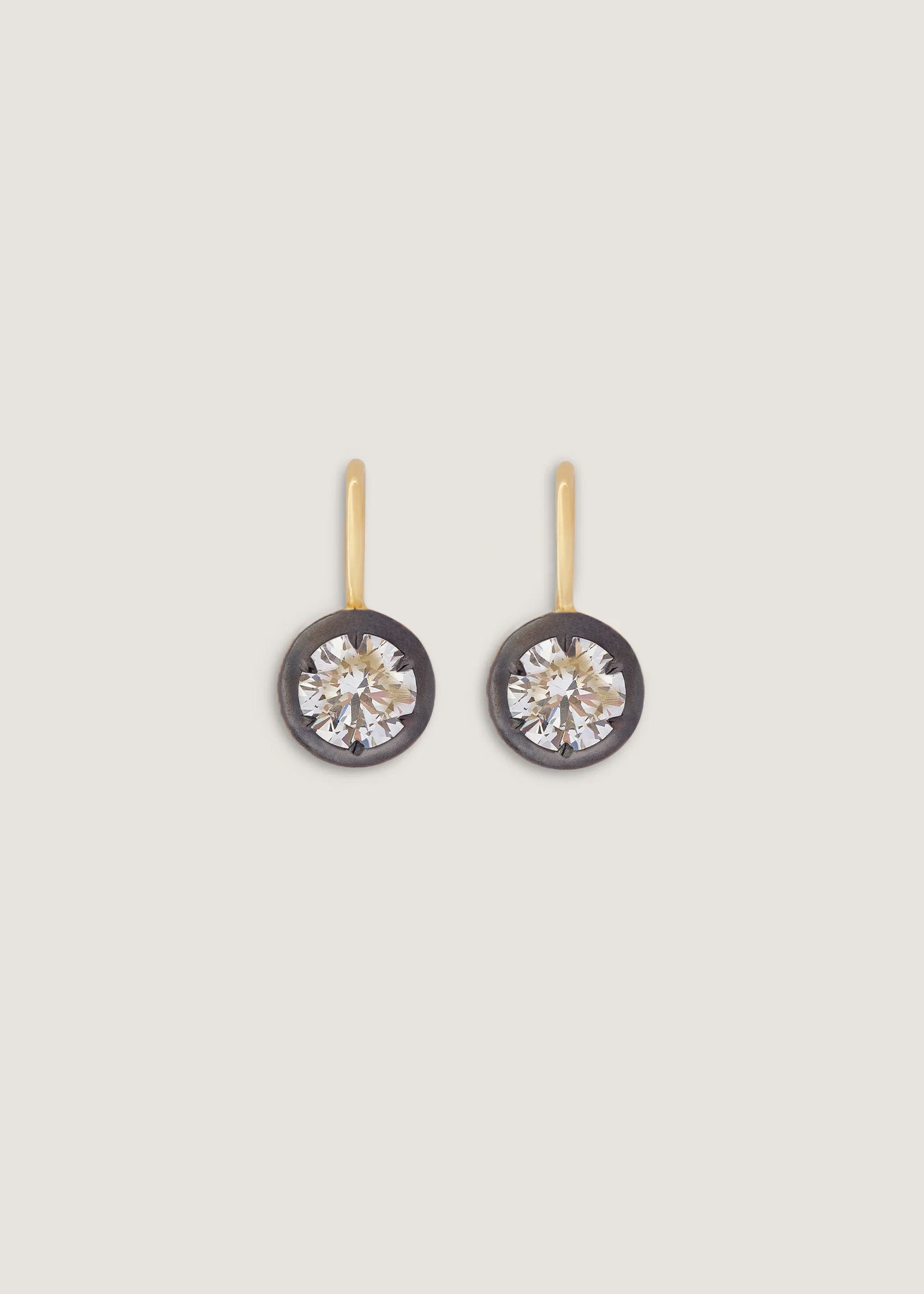 Front view of a pair of Kinn 14k Gold Rosette Diamond Drop Earrings