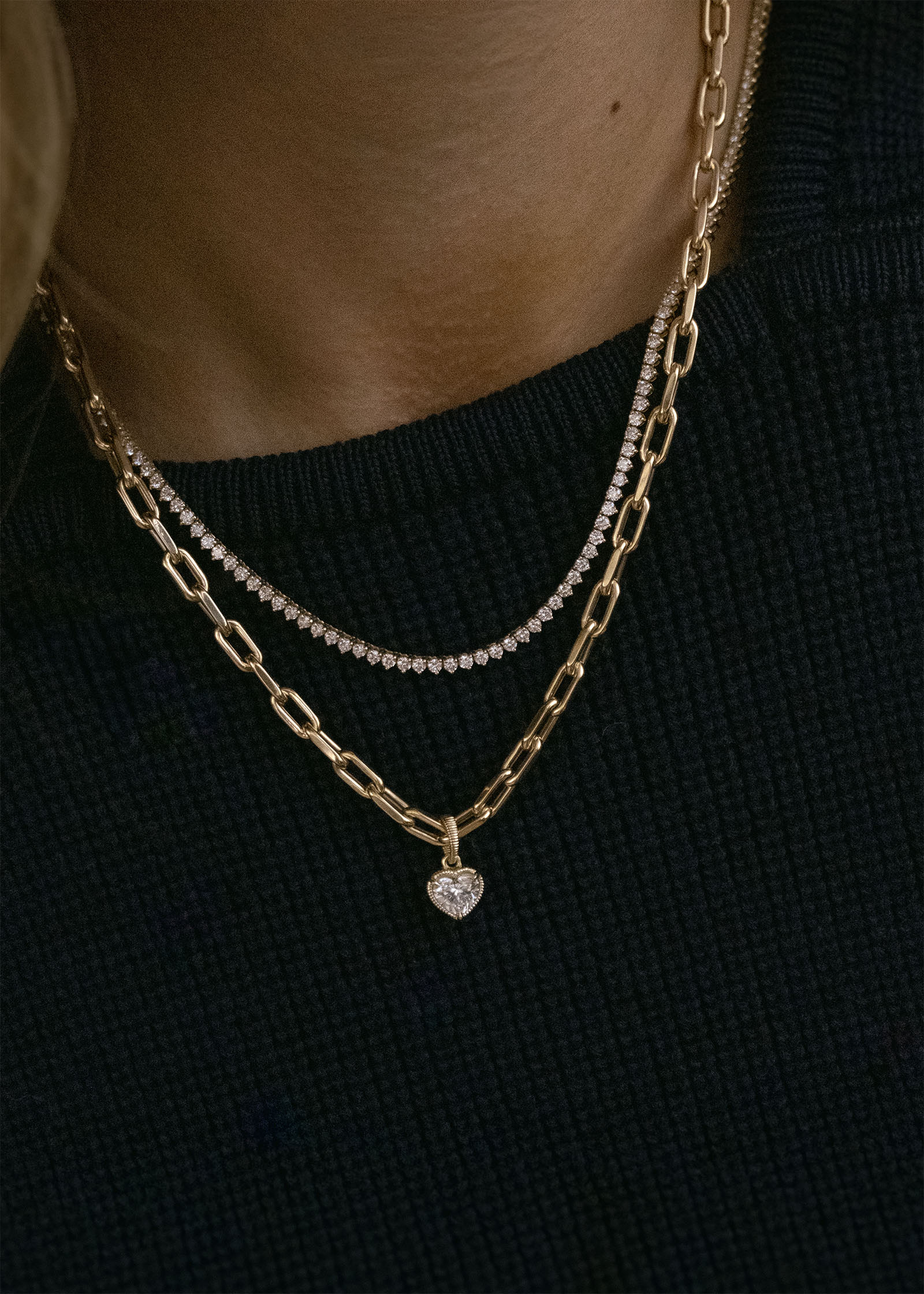 Solis Ribbed Heart Diamond Pendant Necklace
