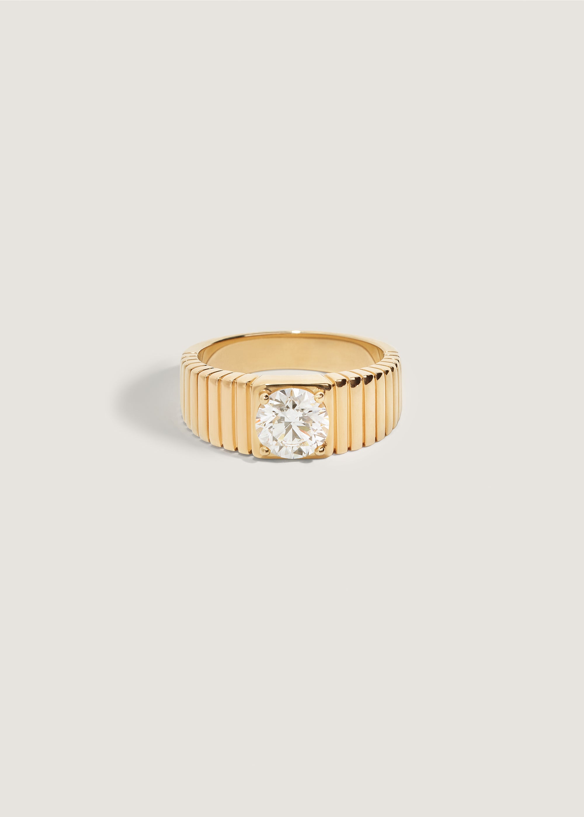Kinn 14k Gold Solis 1.0 Carat Round Diamond Ribbed Band Ring