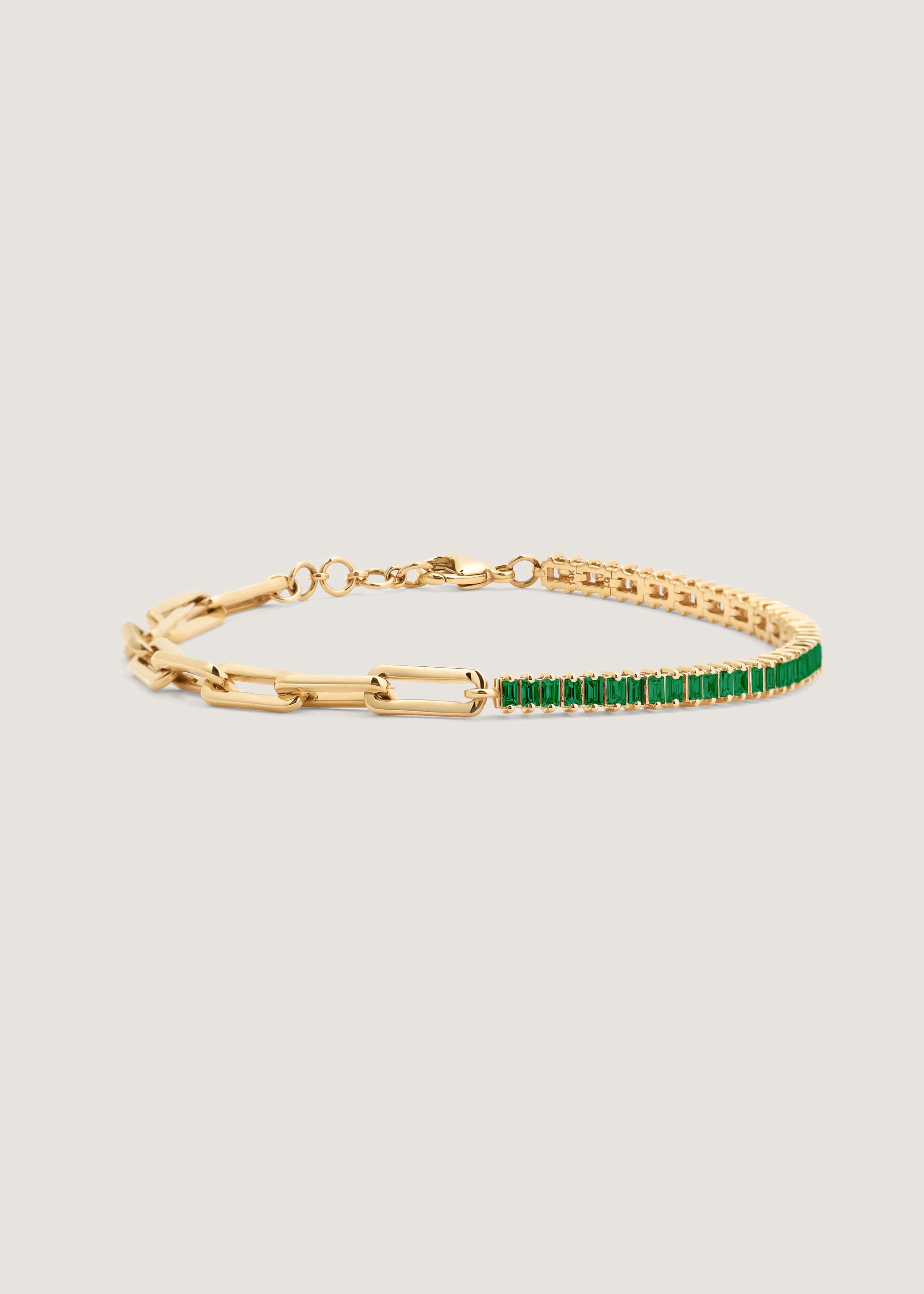 Kinn 14k Gold Serena Baguette Emerald Tennis Link Chain Bracelet