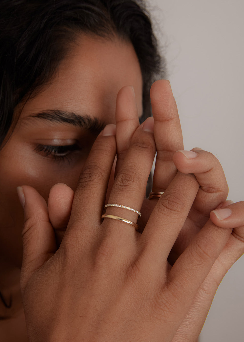 alt="Pauline Ellipse & Dahlia Micro Pavé Ring Stack"
