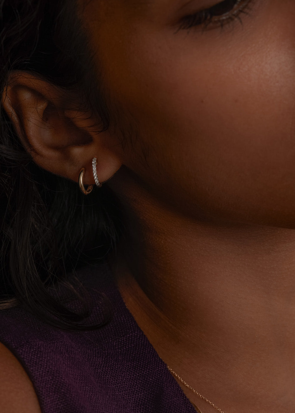alt="Petite & Pavé Huggie Earring Stack"