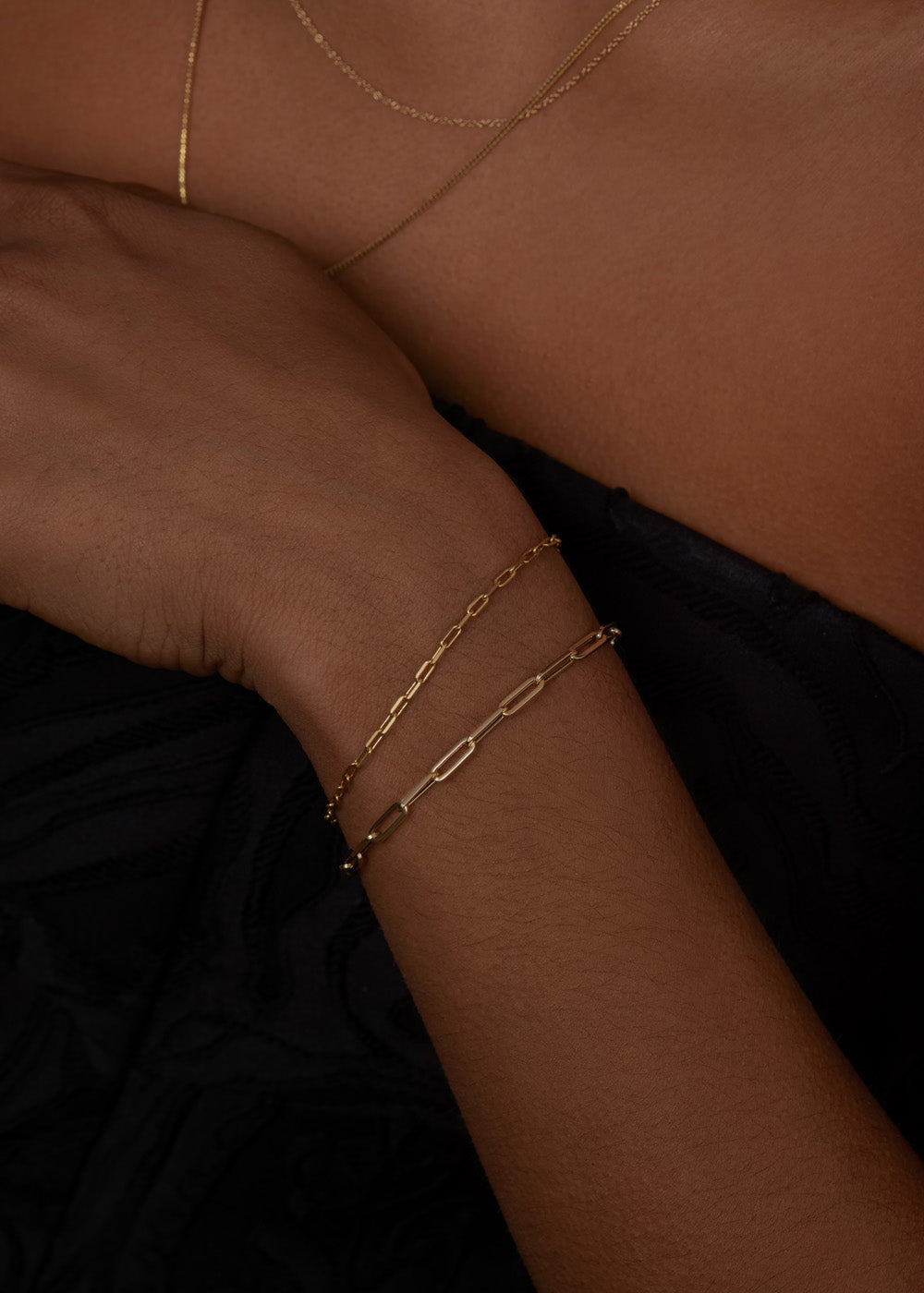 alt="Micro Link & Petite Link Chain Bracelet Stack"