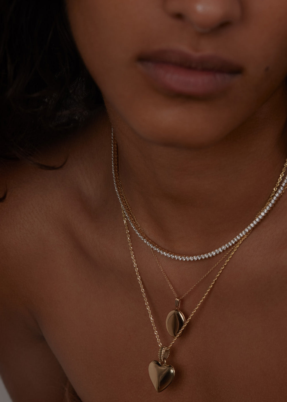 alt="Rachel Three Prong Diamond Tennis Necklace"