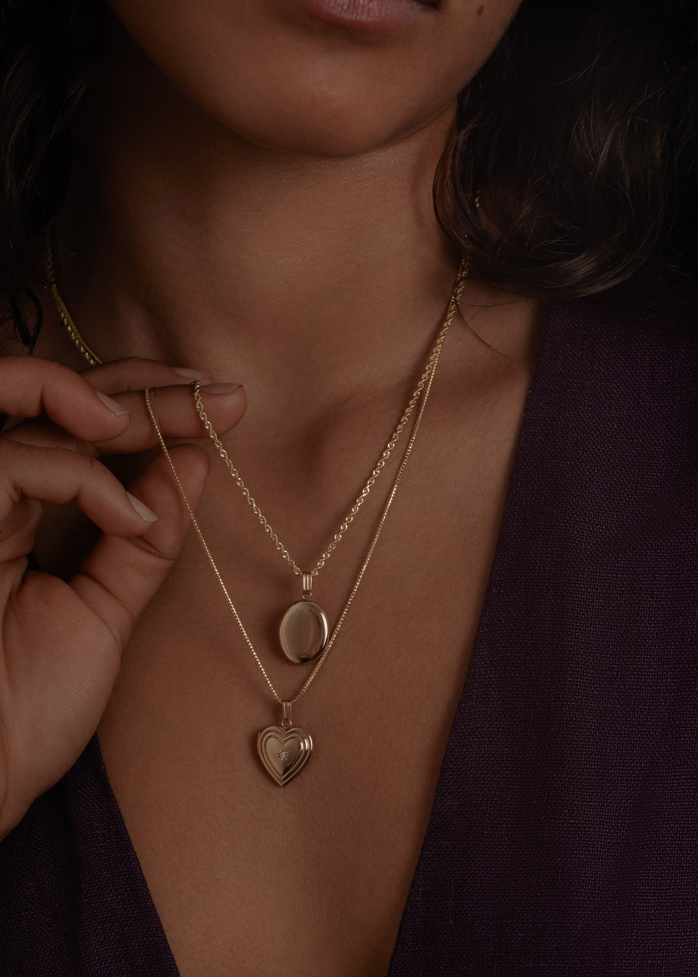 alt="Maison Ribbed Heart Locket Necklace II"