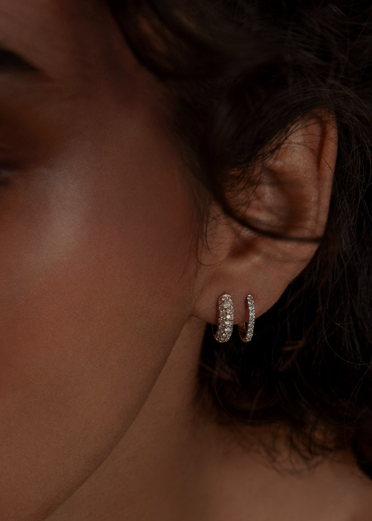 alt="Pavé Hoop Huggie Earrings"