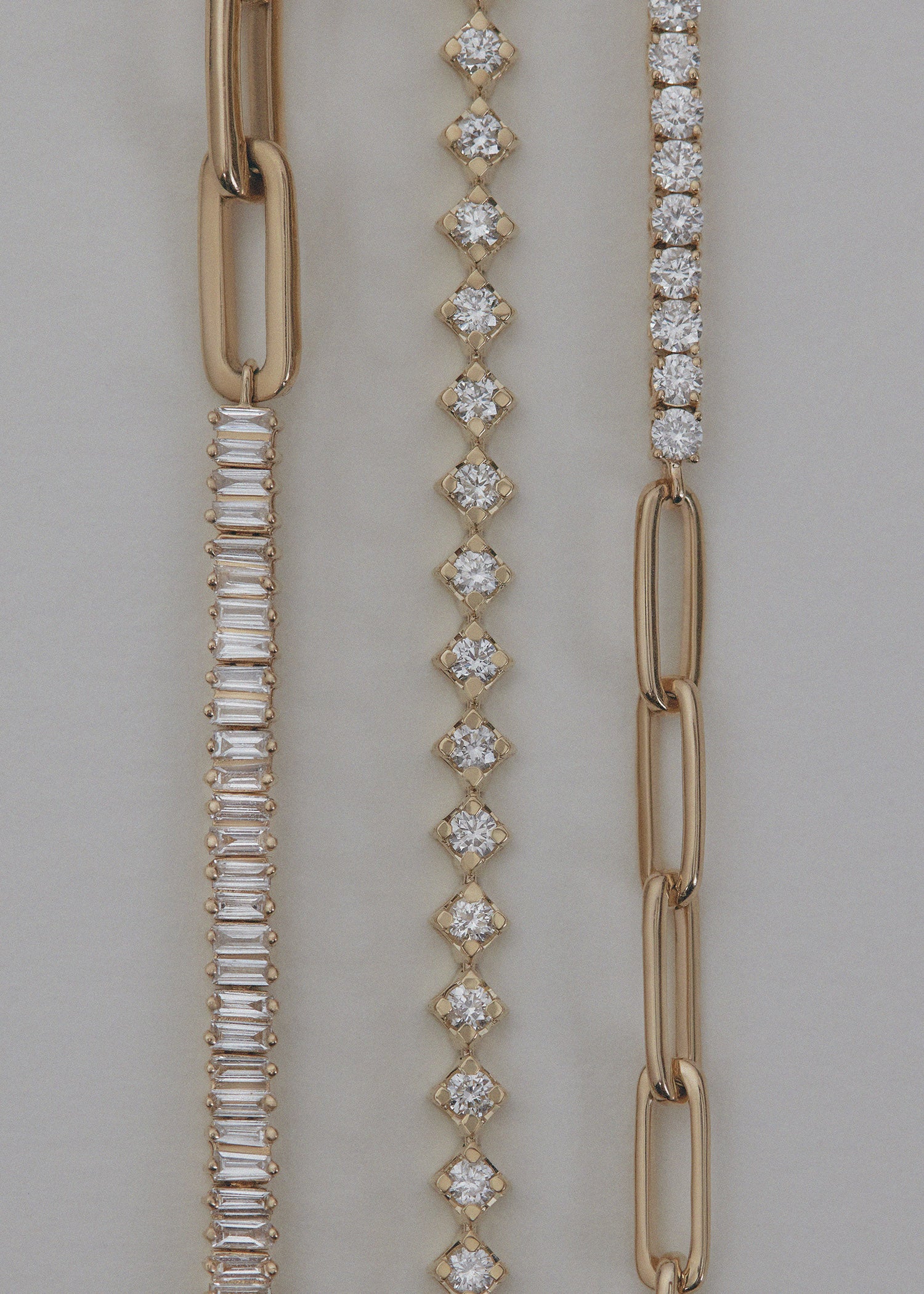 alt="Amy Four Prong Diamond Tennis Bracelet with Serena Diamond Tennis Link Bracelet"