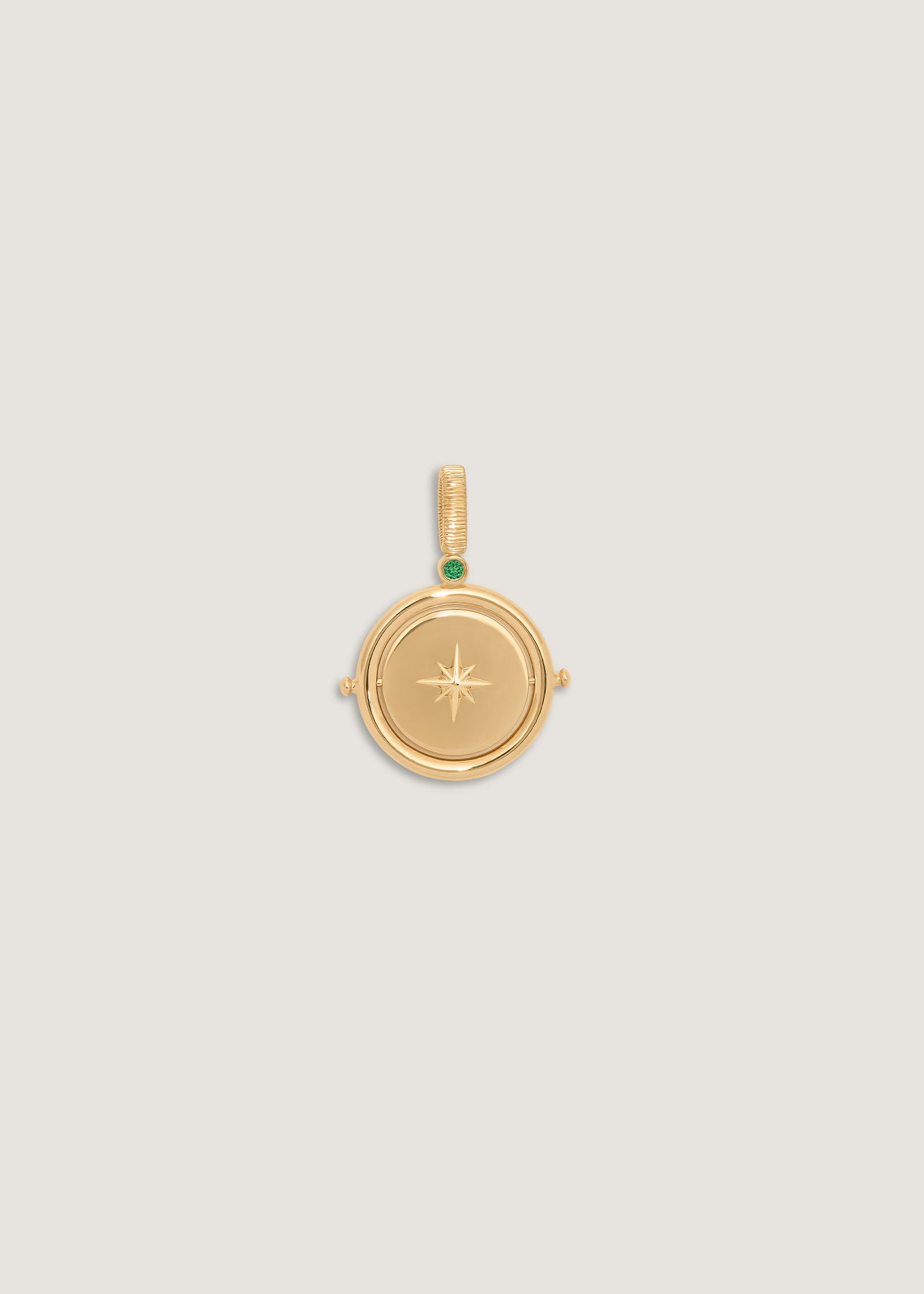 14k Gold Round North Star Birthstone Emerald Pendant | Kinn