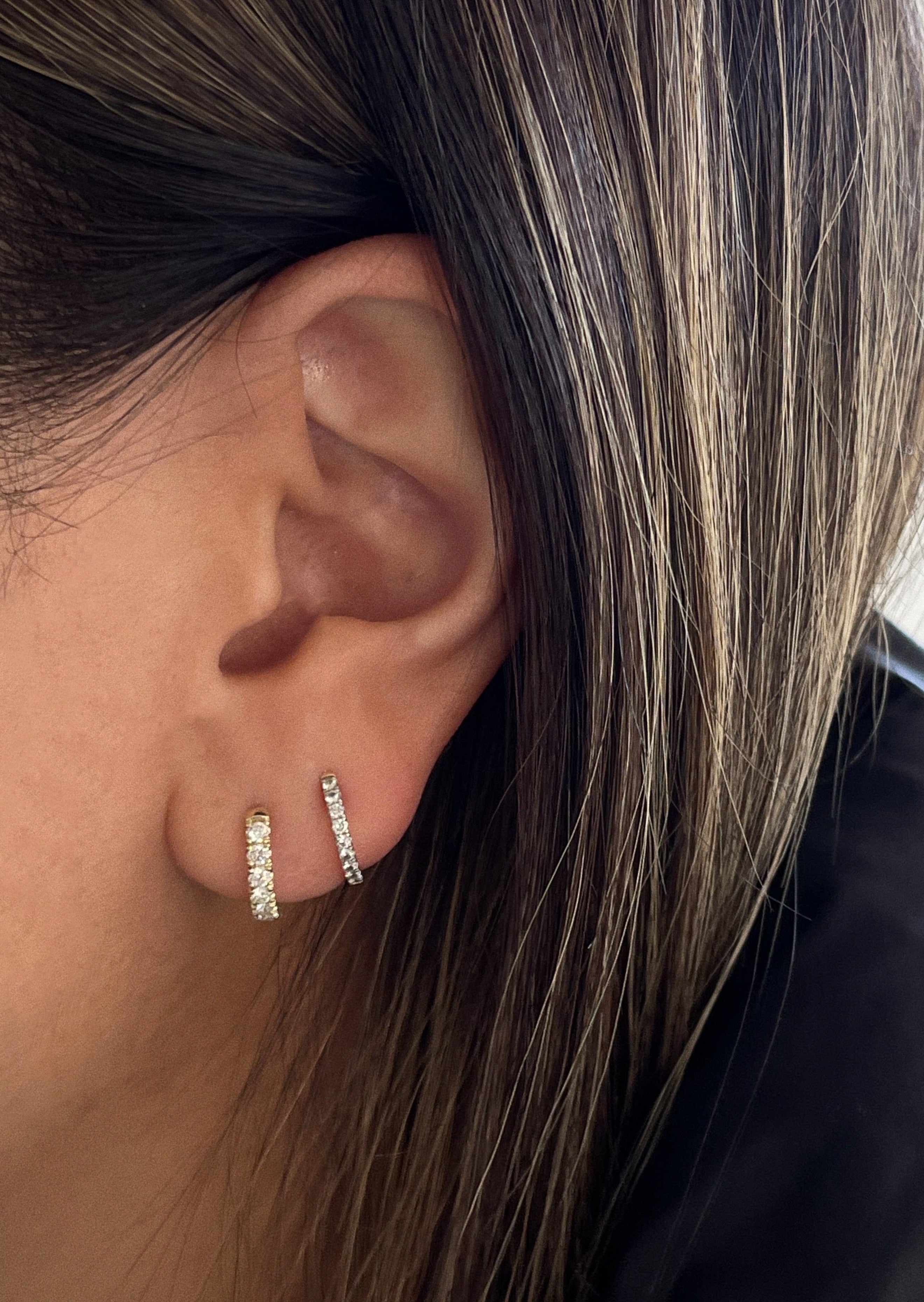 alt="Pavé Hoop Huggie Earrings II with Pavé Hoop Huggie Earrings I"