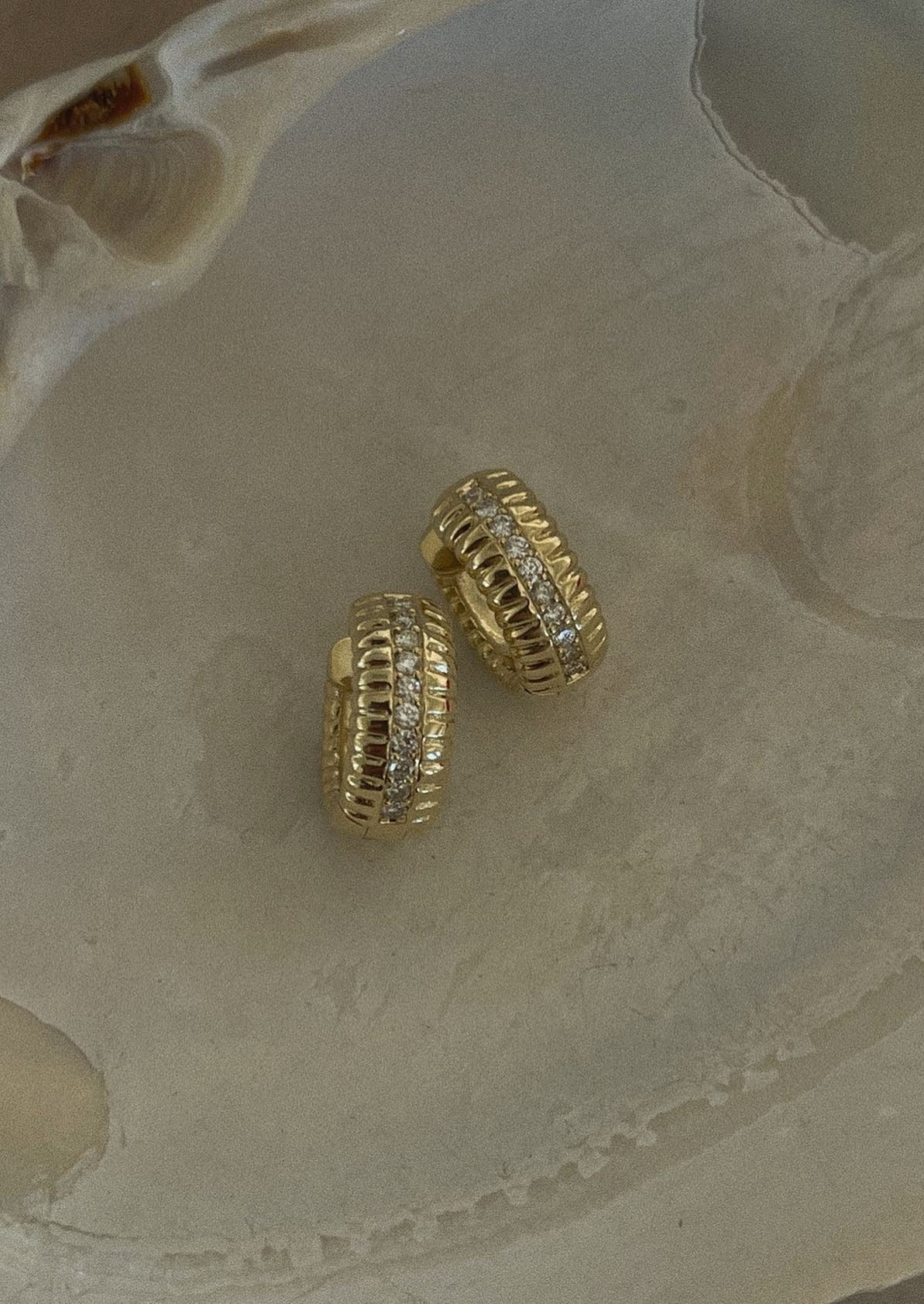 alt="Solis Ribbed Pavé Earrings"