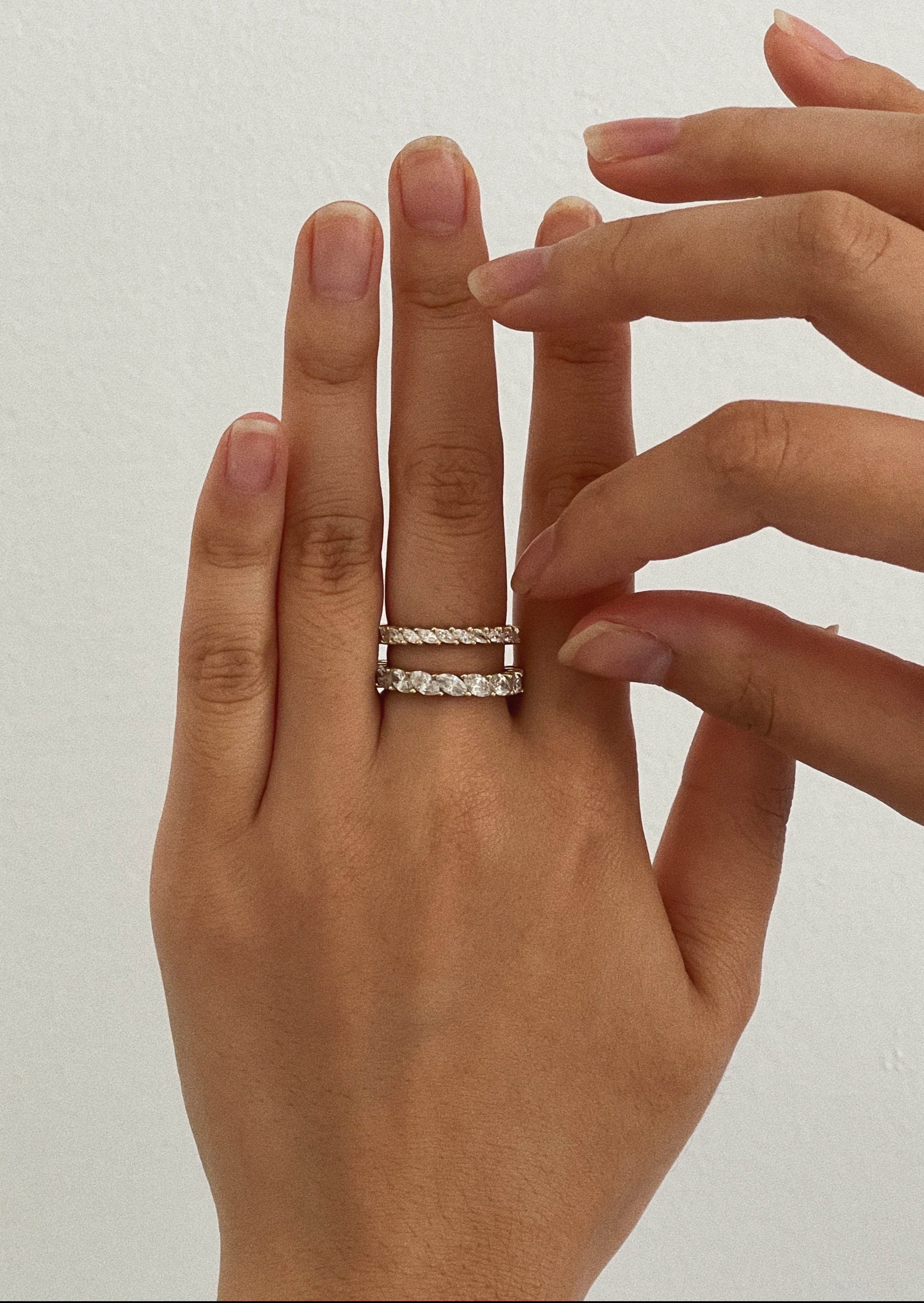 alt="Mini Marquise Eternity Ring and marquise eternity ring"
