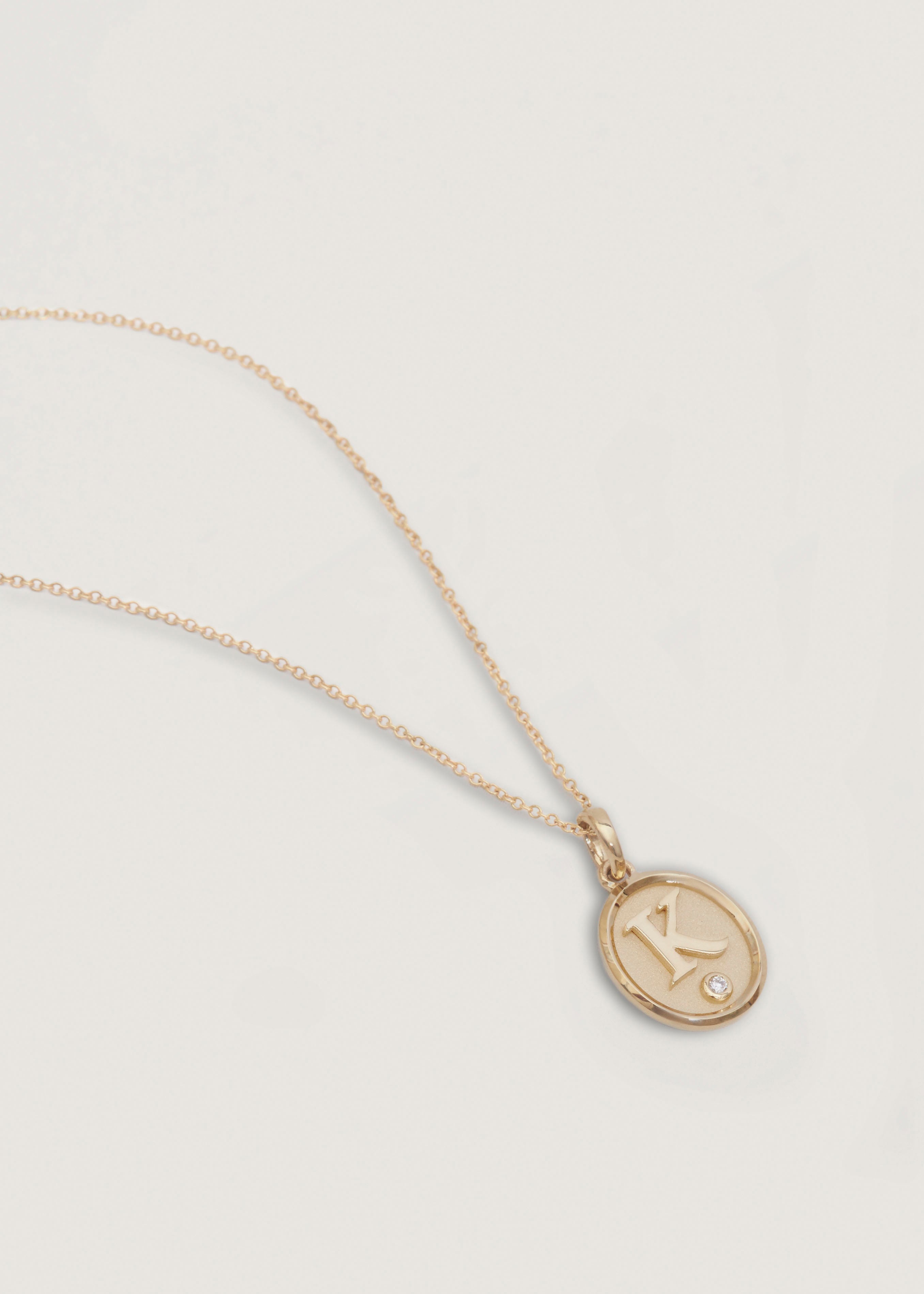 alt="Love Letter Diamond Pendant with rolo chain"